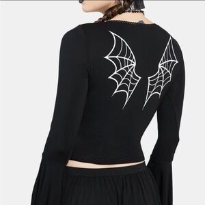 The Grave Girls Bat Wings Spiderwebs Crop Top Shirt NWT